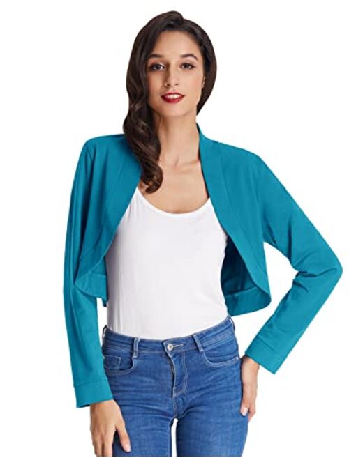 Kate Kasin Women Vintage Open Front Cropped Bolero Shrug Cardigan Cape with Long Sleeve S-XXL