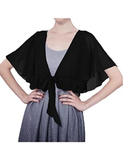 Women Short Sleeve Sheer Chiffon Shrug Tie Front Bolero Cardigan