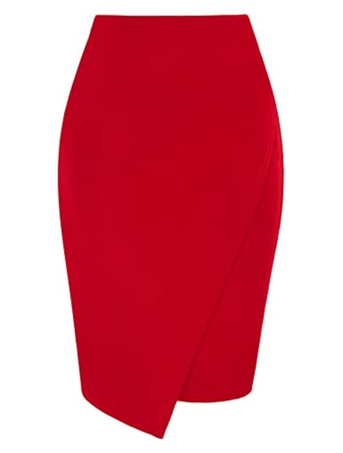 Kate Kasin Women Irregular Hem Pencil Skirt Knee Length Business Casual Skirts