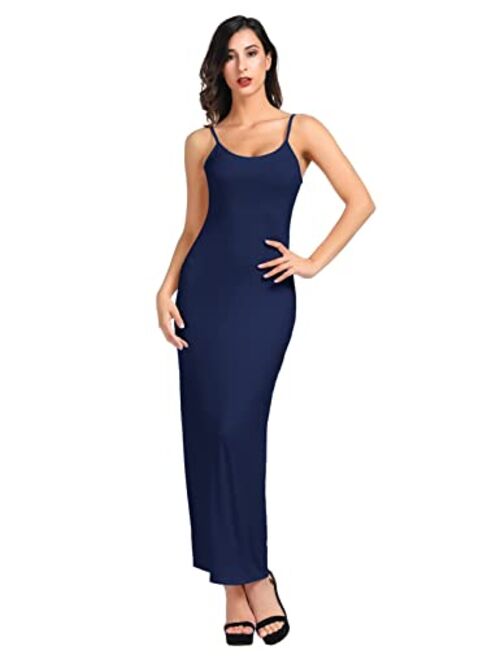 Kate Kasin Women Adjustable Spaghetti Underwear Cami Full Slip Maxi Dress