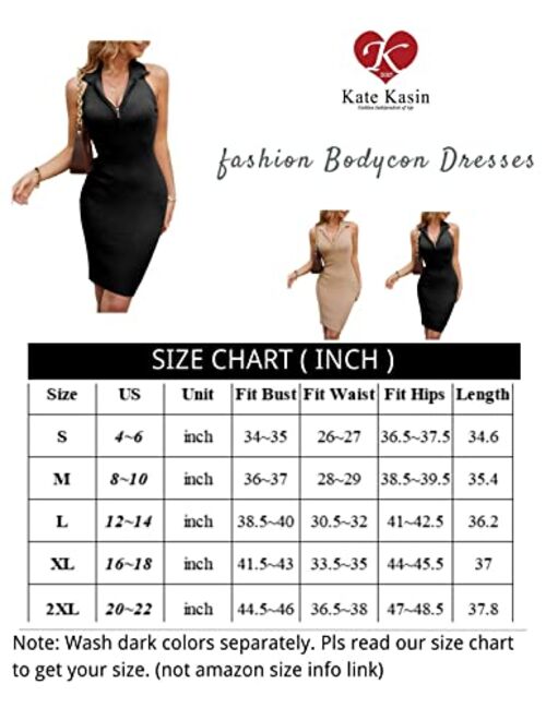 Kate Kasin Women's Polo Neck Short Sleeves Knit Ribbed Bodycon Midi Sweater Dress