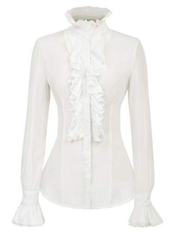 Women Victorian Gothic Ruffled Lotus Shirt Blouse Tops