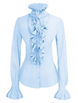 Women Victorian Gothic Ruffled Lotus Shirt Blouse Tops