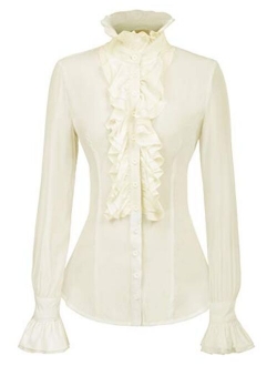 Women Victorian Gothic Ruffled Lotus Shirt Blouse Tops