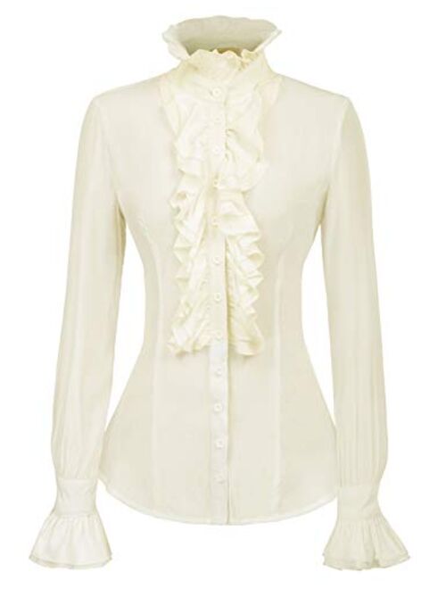 Kate Kasin Women Victorian Gothic Ruffled Lotus Shirt Blouse Tops