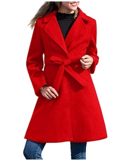 Women A Line Peacoat Dress Coat Belted Notch Lapel Overcoat Fall Winter Trench Coats