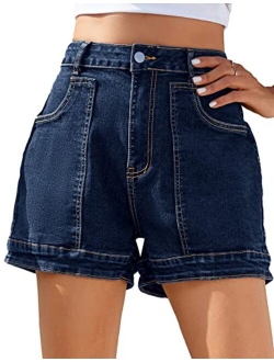 Women's Summer Casual High Waisted Denim Shorts Workout Wide Leg Jean Shorts with Pockets