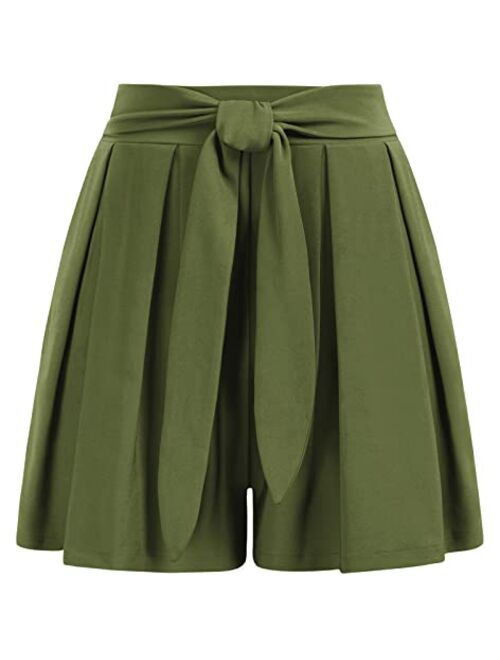 Kate Kasin Women's Pleated Shorts Elastic High Waist Bow Tie Summer Casual Shorts with Pockets