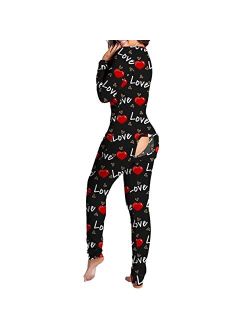 Asntrgd Womens Sexy Onesie Pajama Deep V Neck Long Sleeve Onesie Jumpsuit Back Functional Buttoned Flap Adult Bodycon Romper