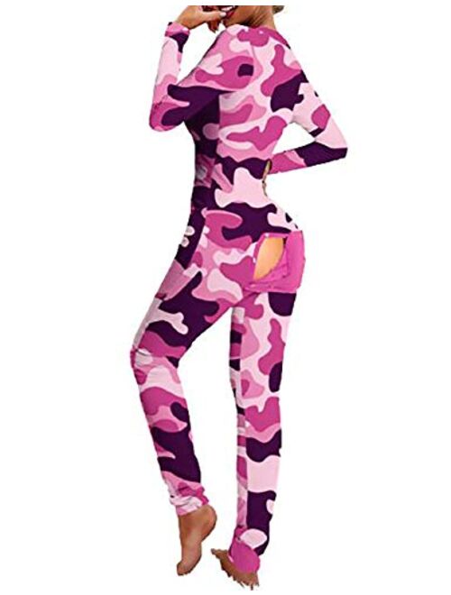 Chicme Best Shopping Deals CHICME Women's Long Jumpsuit Romper One Piece Sexy Plain Functional Buttoned Flap Bodycon Adults Onesie Pajamas