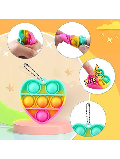 Earthroma 18 Pcs Mini Pop Keychain Fidget Toys, Push Bubble Pop Fidget Toy Pack, Squeeze Rainbow Stress Relief Hand Sensory Toys, Anti-Anxiety Office Desk Toys for Kids A