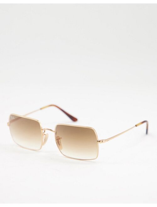 Ray-Ban slim square metal sunglasses in gold with brown tinted lens