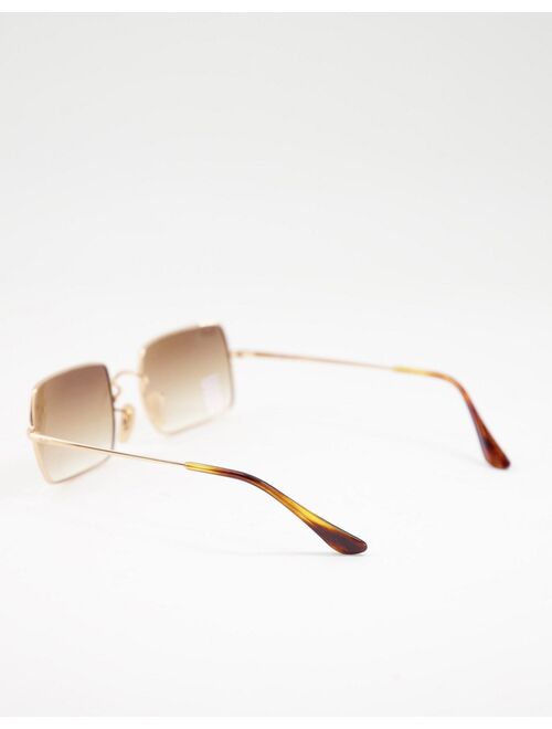 Ray-Ban slim square metal sunglasses in gold with brown tinted lens