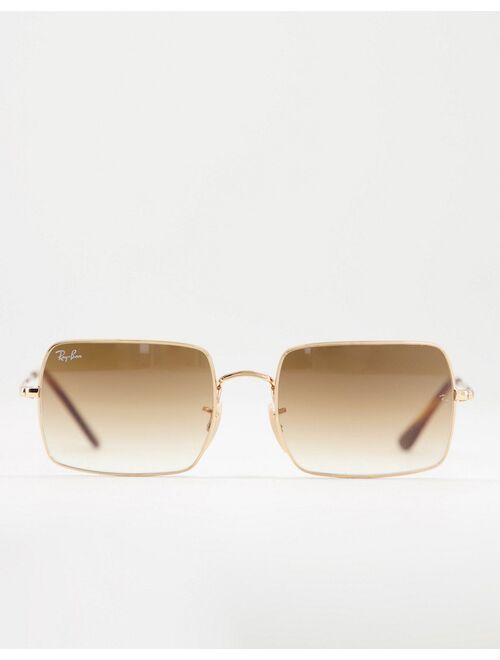 Ray-Ban slim square metal sunglasses in gold with brown tinted lens