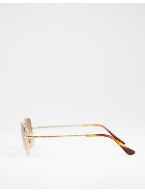 Ray-Ban slim square metal sunglasses in gold with brown tinted lens