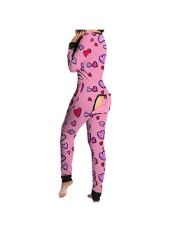 FABIURT Onesie Pajamas for Women, Womens Onesie Pajamas with Back Buttoned Flap Long Sleepwear Romper Homewear