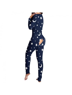 FABIURT Onesie Pajamas for Women, Womens Onesie Pajamas with Back Buttoned Flap Long Sleepwear Romper Homewear