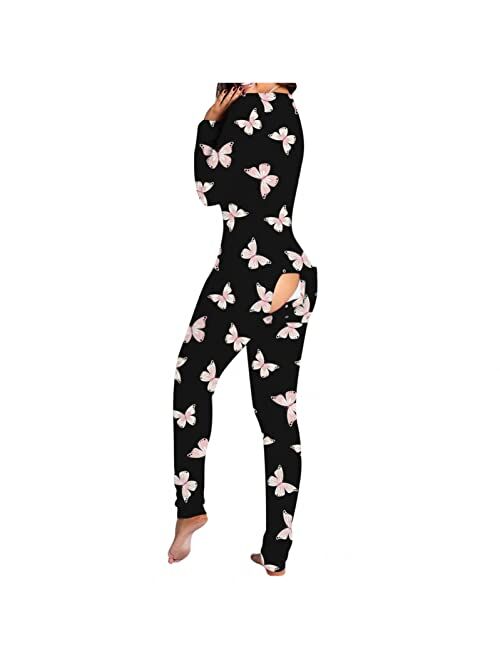 FABIURT Onesie Pajamas for Women, Womens Onesie Pajamas with Back Buttoned Flap Long Sleepwear Romper Homewear