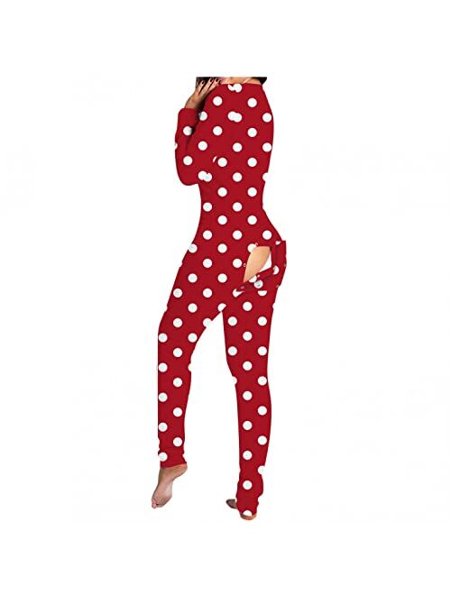 FABIURT Onesie Pajamas for Women, Womens Onesie Pajamas with Back Buttoned Flap Long Sleepwear Romper Homewear