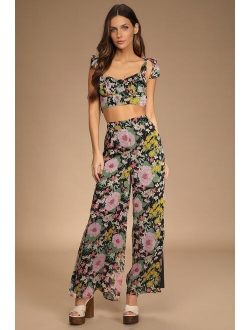 Here to Bloom White Floral Print Multi Wide-Leg Pants