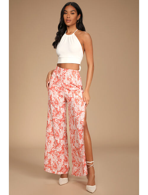 Lulus Hey Vacay Yellow Tropical Print Wide-Leg Pants