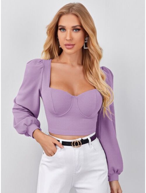 SHEIN Sweetheart Neck Lantern Sleeve Crop Top