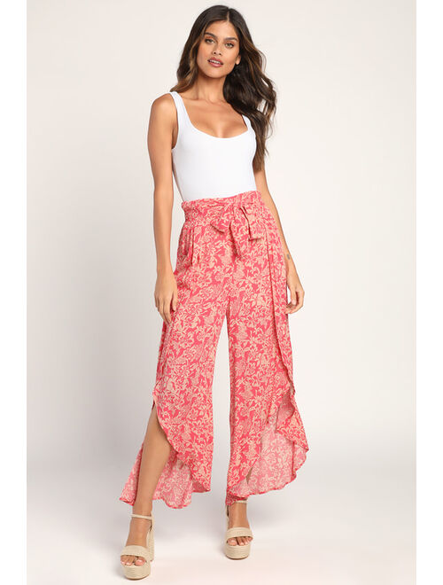 Lulus Breezy Beauty Pink Floral Print Flyaway Pants