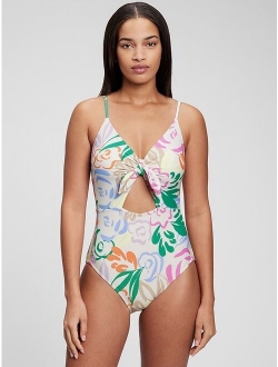 Recycled Bunny-Tie Cutout One-Piece Swimsuit for plus size