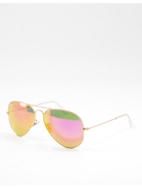 Ray-Ban aviator sunglasses in gold with pink mirror lens