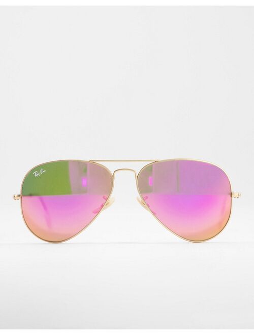 Ray-Ban aviator sunglasses in gold with pink mirror lens