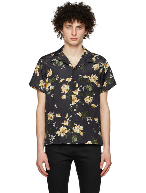 Naked & Famous Denim Black Rayon Short Sleeve Shirt