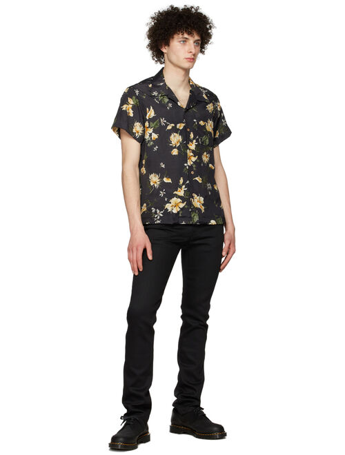 Naked & Famous Denim Black Rayon Short Sleeve Shirt