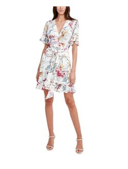 BCBGMAXAZRIA Women's Fit and Flare Ruffle Tie Belt Mini Wrap Dress