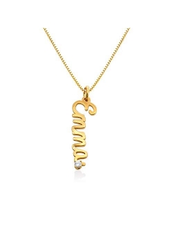 MyNameNecklace - Vertical Diamond Cursive Name Necklace in Sterling Silver for Women jewelry gift