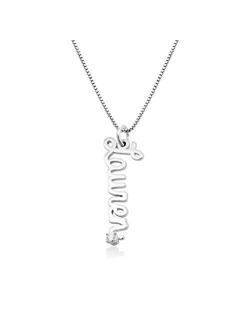 MyNameNecklace - Vertical Diamond Cursive Name Necklace in Sterling Silver for Women jewelry gift