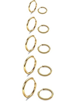 Earmark 12 Pairs 316L Surgical Steel Huggie Hoop Earrings Set Helix Cartilage Lobe Piercing Earring Hinged Earring Hypoallergenic, Gold,Silver,Color,Black-Tone, 8-10-12MM