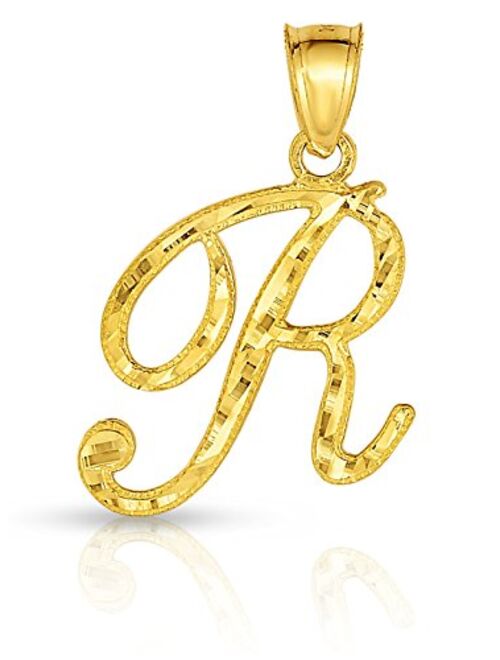 Floreo 10K Yellow Gold Charm Pendant Letter A-Z Personalized Alphabet Initial Name with optional 18 Inch Necklace