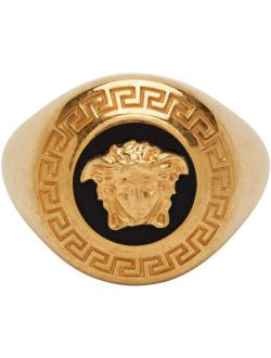 Gold & Black Enamel Medusa Coin Ring