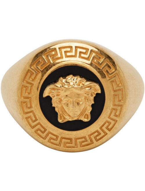 Versace Gold & Black Enamel Medusa Coin Ring