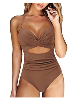 RXRXCOCO Women Cutout One Piece Swimsuit Tummy Control Cross Back Bathing Suit