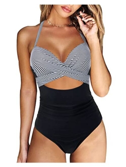 RXRXCOCO Women Cutout One Piece Swimsuit Tummy Control Cross Back Bathing Suit