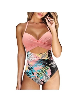 RXRXCOCO Women Cutout One Piece Swimsuit Tummy Control Cross Back Bathing Suit