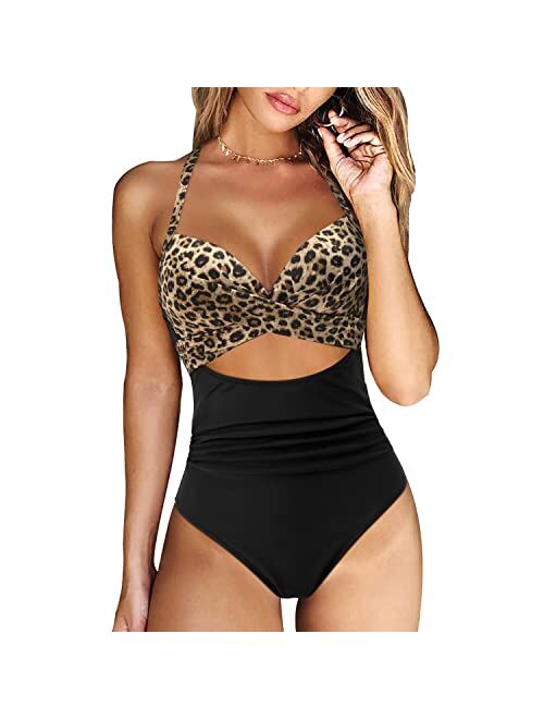 RXRXCOCO Women Cutout One Piece Swimsuit Tummy Control Cross Back Bathing Suit