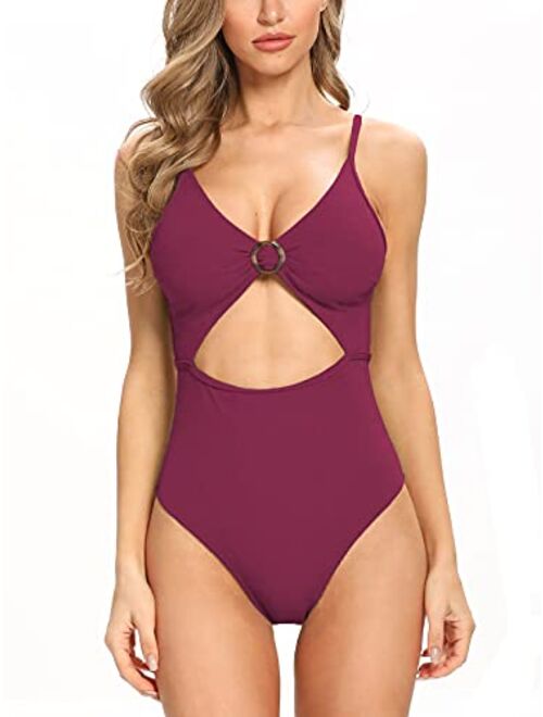 AmicaBling Women's V Neck Cutout One Piece Swimsuit Monokini Twist Backless High Waist Bathing Suit