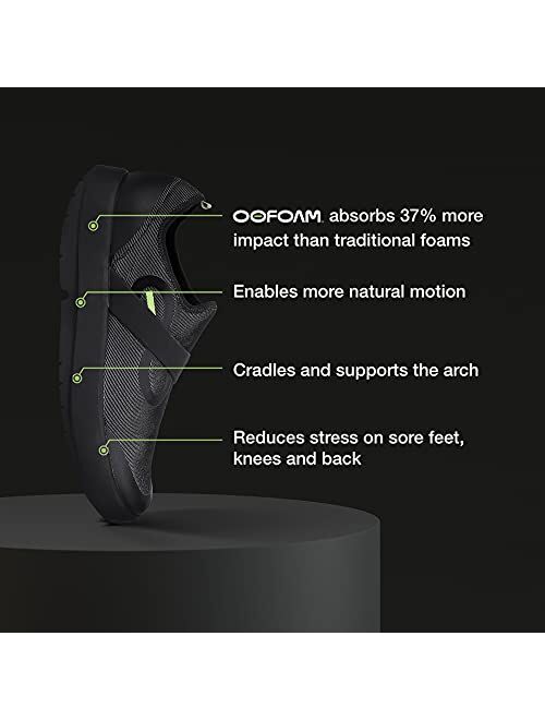 OOFOS OOmg Fibre Low Shoe, Black & Gray - Lightweight Recovery Footwear - Reduces Stress on Feet, Joints & Back - Durable, Breathable Fabric - Machine Washable