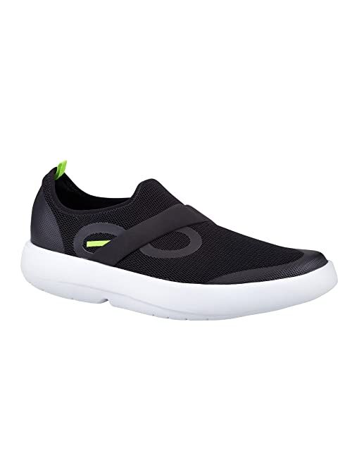 OOFOS OOmg Fibre Low Shoe, Black & Gray - Lightweight Recovery Footwear - Reduces Stress on Feet, Joints & Back - Durable, Breathable Fabric - Machine Washable