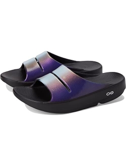 OOFOS OOahh Luxe Slide Sandal - Lightweight Recovery Footwear - Reduces Stress on Feet, Joints & Back - Machine Washable - Hand-Painted Treatment - Women's