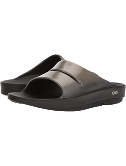 OOFOS OOahh Luxe Slide Sandal - Lightweight Recovery Footwear - Reduces Stress on Feet, Joints & Back - Machine Washable - Hand-Painted Treatment - Women's