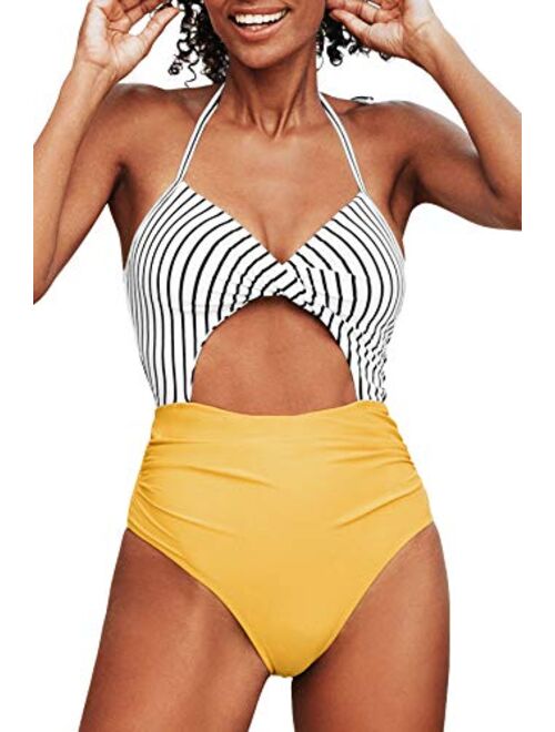 CUPSHE Women's One Piece Swimsuit Cutout Halter Lace Up Twist Bathing Suit