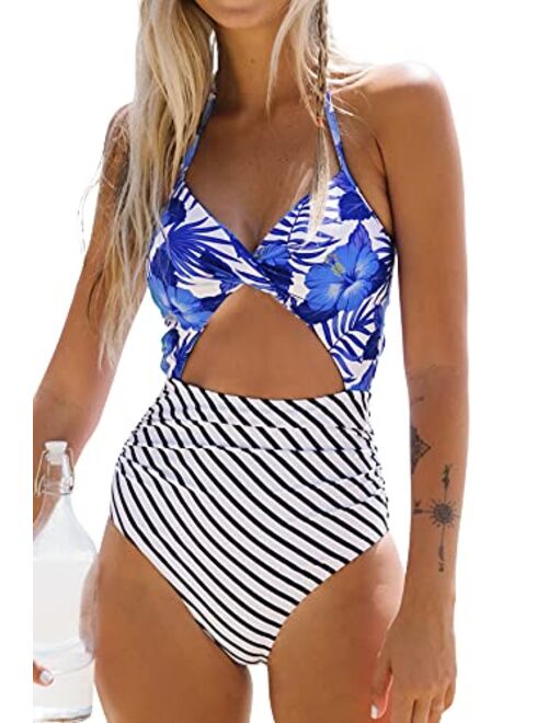 CUPSHE Women's One Piece Swimsuit Cutout Halter Lace Up Twist Bathing Suit